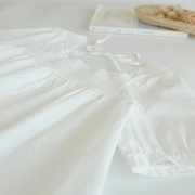 夏装日系小清新甜美蝴蝶结蕾丝白色法式短袖衬衫女方领上衣