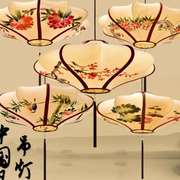 中式布艺灯笼古典手绘彩色中国风，飞碟餐厅饭店商场婚庆挂装饰吊灯
