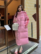 玫粉色连帽羽绒服冬季女2023韩系温柔风加厚长款90白鸭绒(白鸭绒)外套