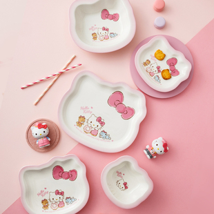 hellokitty可爱少女心餐具陶瓷，碗碟套装家用创意，造型一人食碗盘子