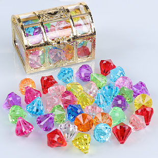儿童宝石玩具水晶钻石女孩塑料，亚克力七彩爱心，宝藏女童公主宝箱盒