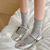 韩系芭蕾风灰色蝴蝶结袜，子女中筒袜夏薄款日系可爱甜美花边堆堆袜