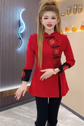 网红小衫2023拜年盘扣风连衣裙，加厚红色民族，风拜年服时尚流行