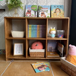 老榆木落地式实木书架收纳置物架现代矮柜组合环保，儿童玩具收纳架