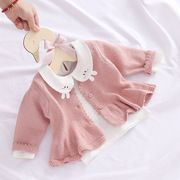 宝宝针织开衫纯棉1岁女童，外套6个月婴儿，毛衣公主洋气毛线裙春秋款