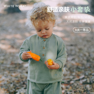 whitewheat儿童2024春秋季纯棉户外套装，洋气时髦休闲上衣裤子