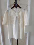 香ying影撤柜品牌折扣，女装夏季米白色，圆领拼蕾丝短袖衬衫
