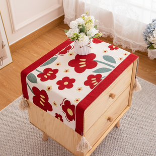红色床头柜盖布布艺结婚喜庆装饰卧室桌面防尘保护罩盖巾喜字桌布