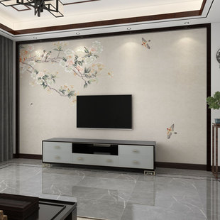 墙纸定制3d立体中式花鸟电视，背景墙壁布客厅，壁画卧室壁纸装饰墙布