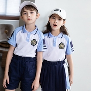 夏季校服短袖小学生运动套装小学蓝白T恤班服学院风团体服