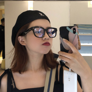 韩国复古经典黑色粗框眼镜，女原宿方形圆脸，素颜装饰平光近视眼镜框