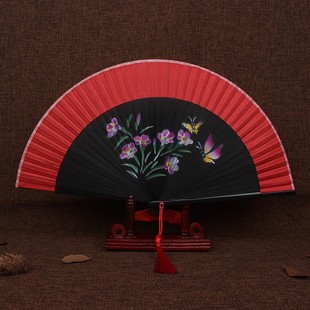 中国风日式精美女士喷绘折扇，工艺真丝扇子夏季绢扇舞蹈演出折叠扇