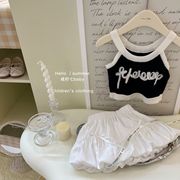 韩版女童2024夏季可爱洋气字母吊带上衣白色花苞裙两件套潮款