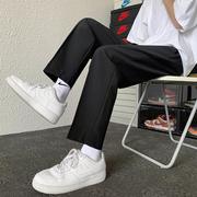 西裤男宽松直筒西装裤，2024年夏季黑色，高级垂感男款九分休闲裤