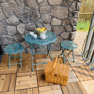 花园做旧铁艺桌椅三件套阳台可折叠镂空休闲桌子茶几庭院花店桌椅