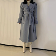 韩国东大门羊羔毛皮毛(毛皮毛，)一体大衣女，加绒厚中长款两面穿保暖毛呢外套