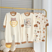 0-18月婴儿长袖哈衣男童，女童纯棉连体衣，新生儿宝宝爬服睡衣春秋装