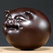 。黑檀木雕招财猪摆件笑面猪福猪实木雕刻生肖猪摆件客厅工艺品装