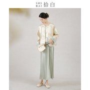 shibai拾白新中式外套春秋，原创国风女装牡丹，团扇提花改良上衣