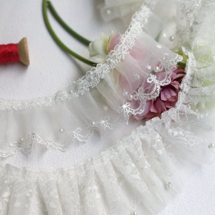 白色洛丽塔钉珠蕾丝花边辅料装饰领口裙边洋装窗帘网纱刺绣蕾丝边