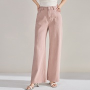 24春夏直筒裤高腰宽松脏粉色做旧显瘦显高女式牛仔裤