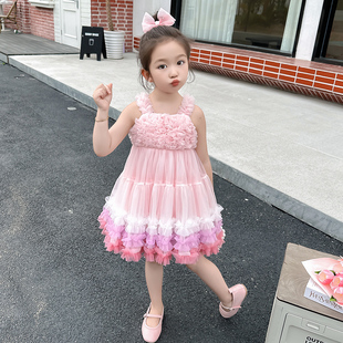 女童公主纱裙夏季连衣裙儿童吊带蛋糕裙六一表演服演出服蓬蓬裙子