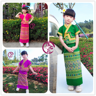 滇七彩泰国女童装傣族，儿童舞蹈服装演出礼服泼水节民族服饰套装
