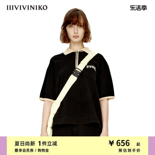 IIIVIVINIKO夏季撞色POLO领套头针织衫女M233701653A