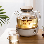 古道品茗透明玻璃花茶壶，蜡烛加热花草茶具，水果茶壶套装整套茶壶