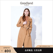 美丽奴羊毛Goodland美地女装冬季中长款澳洲羊毛双面呢大衣