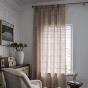 美式针织提花布客厅卧室飘窗米色流苏装饰遮光窗帘成品窗纱