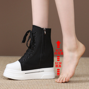 韩版帆布鞋女14厘米隐形内增高小个子福利款，源头秋冬加绒女鞋