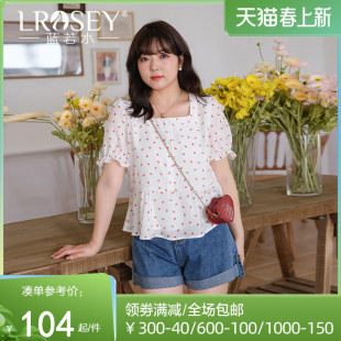 清新草莓印花雪纺衫，淑女方领修身显瘦款