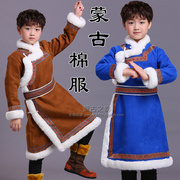 秋冬男童蒙古族日常生活，装加绒厚儿童蒙古袍棉衣外套少数民族童装