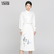 中国风秋季白色提花刺绣绵羊毛，荷叶边上衣，设计感气质百搭女士衬衫