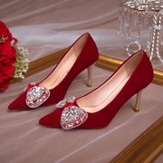 气质红色高跟鞋婚鞋新娘鞋中式秀禾服结婚单鞋小众高级感不累脚两