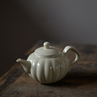 仿古陶瓷茶壶功夫茶具套装单壶泡茶壶淳朴雅致中古创意菊瓣形茶壶