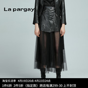 Lapargay纳帕佳2023女装秋冬季黑色短裙个性休闲皮裙半身裙子