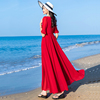 2024年夏季红色大摆短袖连衣裙收腰显瘦旅游度假长裙雪纺裙沙滩裙