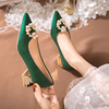 婚鞋女粗跟2024春季珍珠秀禾婚纱两穿绿色尖头高跟结婚新娘鞋