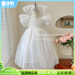 女童连衣裙夏装洋气宝宝，白色花童礼服裙高端演出服儿童公主蓬蓬裙
