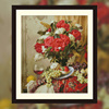 丝巾上的红玫瑰花瓶与水果 十字绣套件 客厅 玄关背景墙 印花