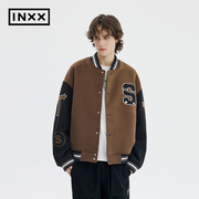 INXXStandby 潮牌重磅棒球服夹克男美式复古撞色拼接毛呢外套