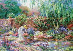 印花dmc十字绣客厅卧室，欧式油画名画春天风景，她的秘密花园