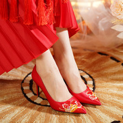 超划算中式古风龙凤褂，结婚鞋红色，禾服新娘鞋旗袍高跟鞋女细跟