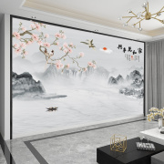 3d新中式水墨山水电视背景墙壁纸沙发影视墙墙布茶室酒店意境壁画
