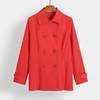 折扣女装风衣纯色英伦，风气质双排，扣斜插袋通勤春秋红色外套