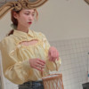 honeyrubao《奶酪》可爱黄色蝴蝶结系带镂空早春衬衫