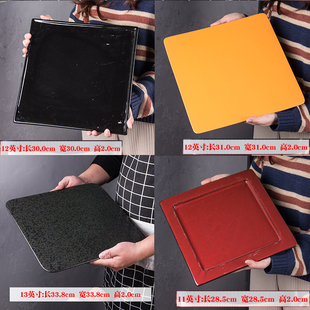 13英寸陶瓷方形黄黑红(黄黑红，)超大号蛋糕平板，盘寿司三文鱼北极贝刺身拼盘