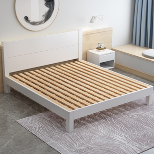 CBD现代简约小户型白色实木床北欧婚床1.5米卧室实木民宿双人